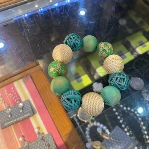 Green and Gold Woven Beaded Bracelet